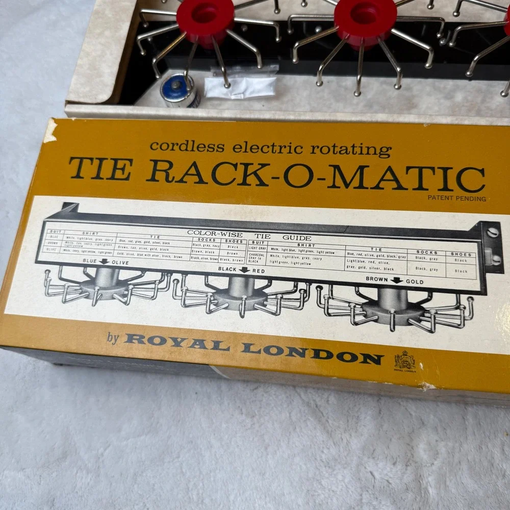 Vintage Royal London Tie Rack-O-Matic Electric Rotating Tie Rack Japan 022 Box